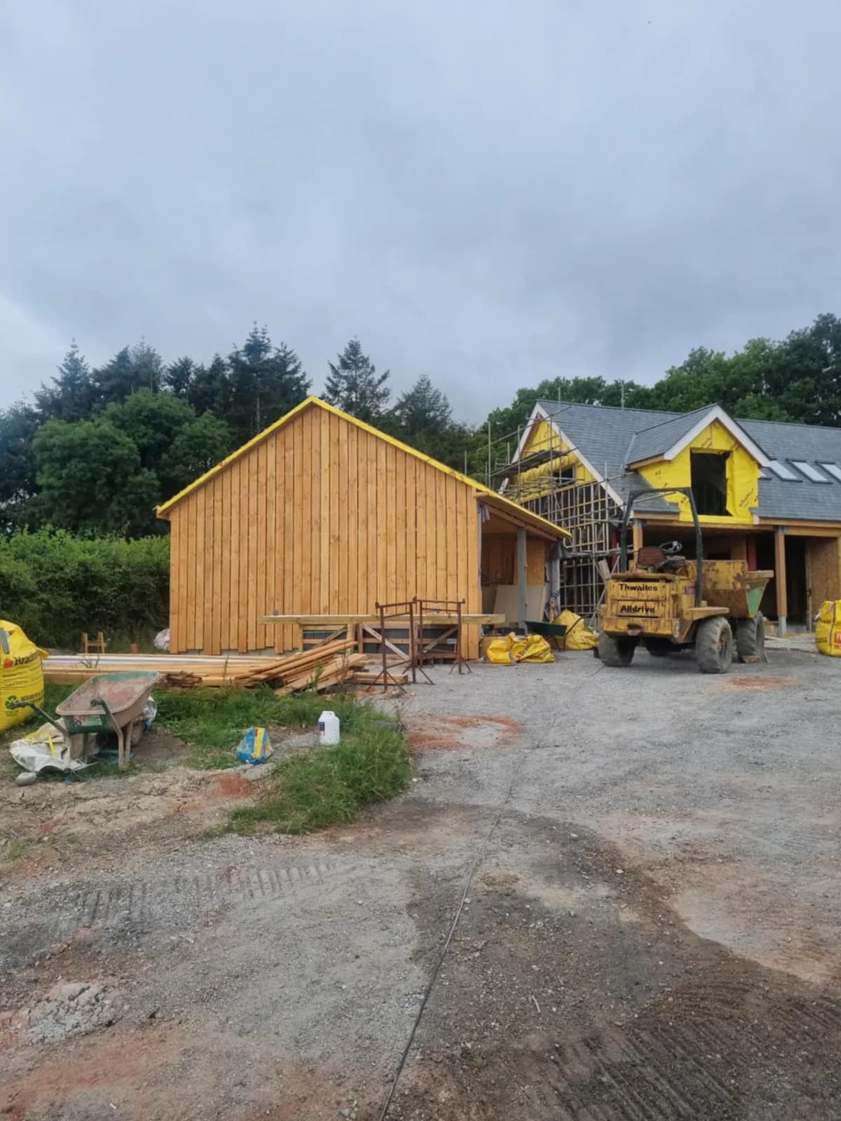 Timber-framed self-build under construction using H.R.A-milled timber